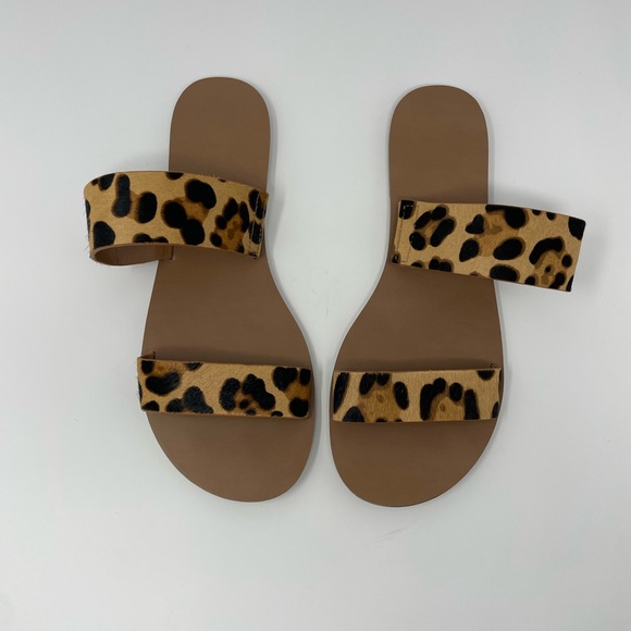 J. Crew Factory Leopard Calf Hair Slide Sandals - Picture 2 of 3